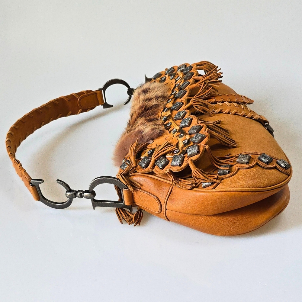 Dior Saddle Bag Limited Edition Studded Fur Trim - Picture 5 of 16